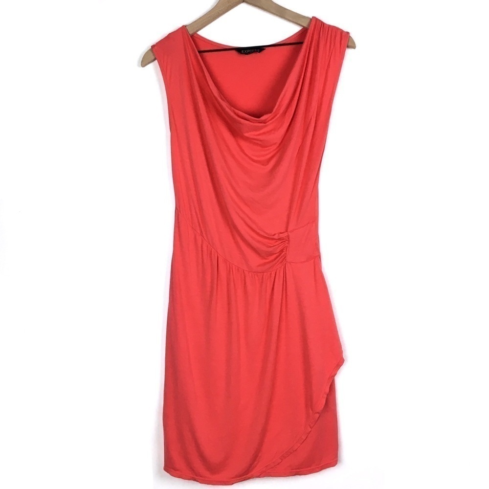 EXPRESS Dress Sleeveless Ruched Drape Neck Solid Short Minimalist Wrap Size XS